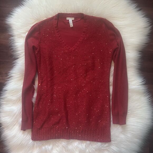 Holiday Sweater Charter Club Size XL Red Sequins Sparkles Christmas New Year's - Picture 3 of 13
